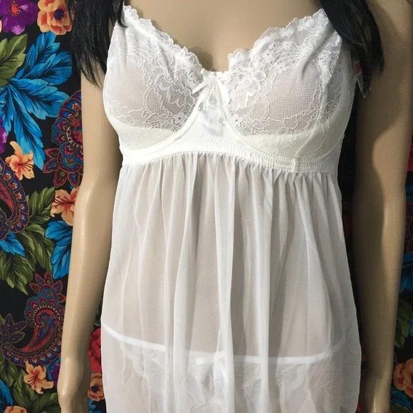 NEW WOMEN'S NIGHTY LINGERIE SIZE 32G 4D BOW DANGLE ACCENT FRILLY IVORY WHITE - Picture 3 of 8